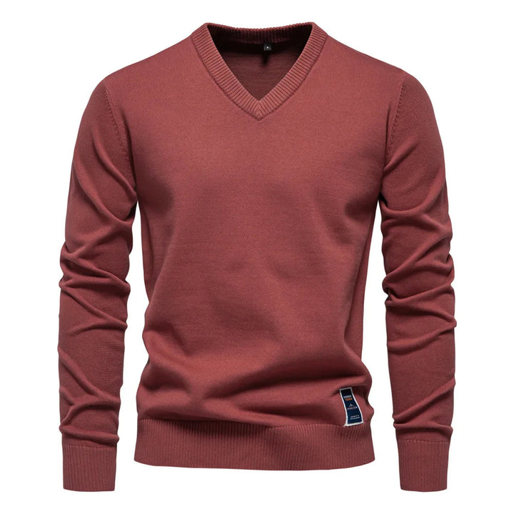 Men's V-Neck Pullover Sweater - Classic Refined Style - Red