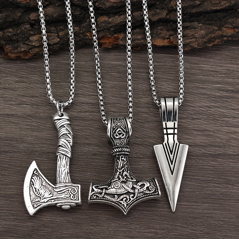 Men's Viking Chain Necklace Set - Norse Symbols 3-Piece