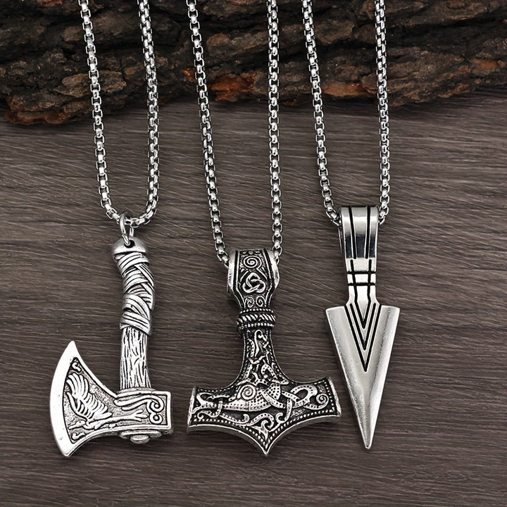 Men's Viking Chain Necklace Set - Norse Symbols 3-Piece