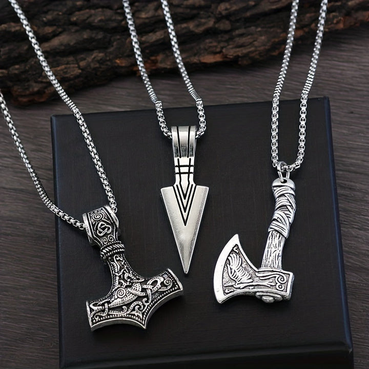Men's Viking Chain Necklace Set - Norse Symbols 3-Piece