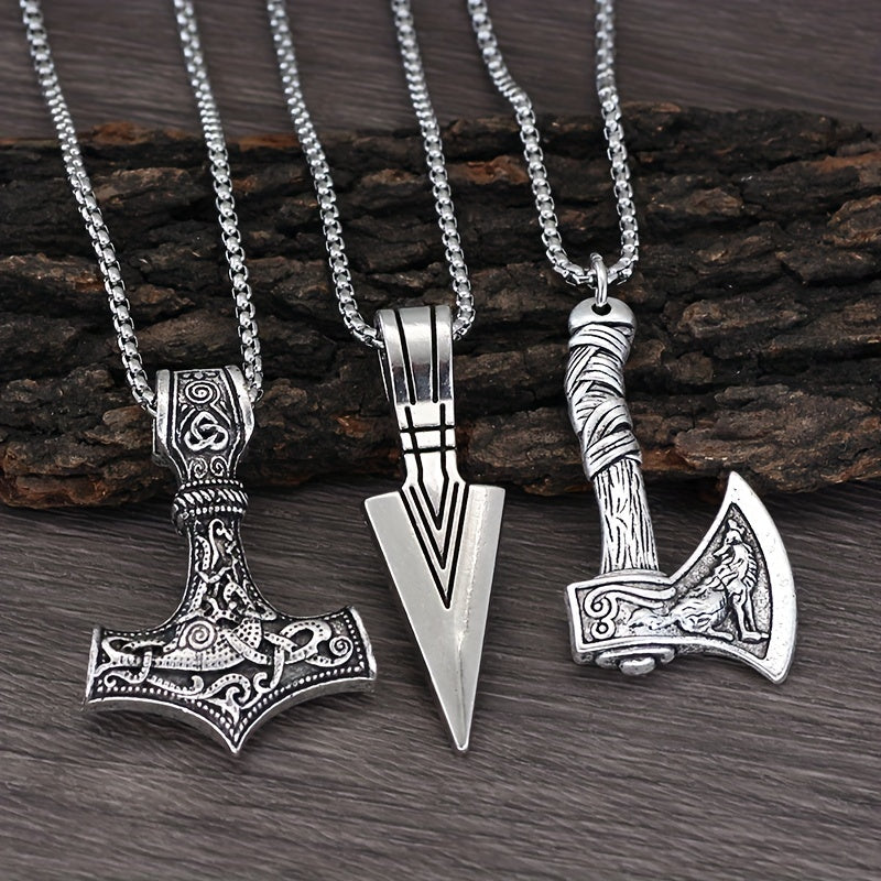 Men's Viking Chain Necklace Set - Norse Symbols 3-Piece