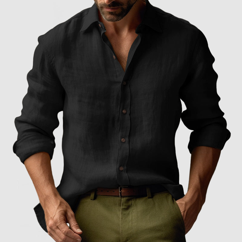 Men's Vintage Long Sleeve Shirt - Classic Button-Up - Black