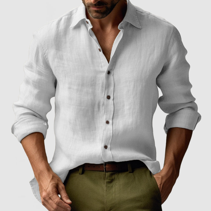 Men's Vintage Long Sleeve Shirt - Classic Button-Up - White