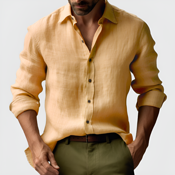 Men's Vintage Long Sleeve Shirt - Classic Button-Up - Yellow