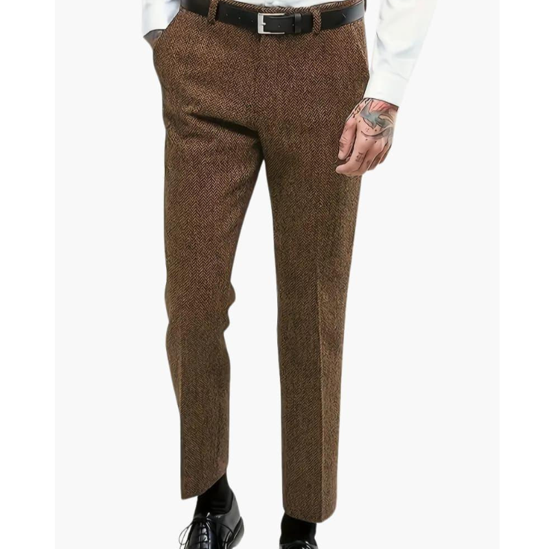Men's Vintage Slim Fit Dress Pants - Classic Tailored Style - Brown