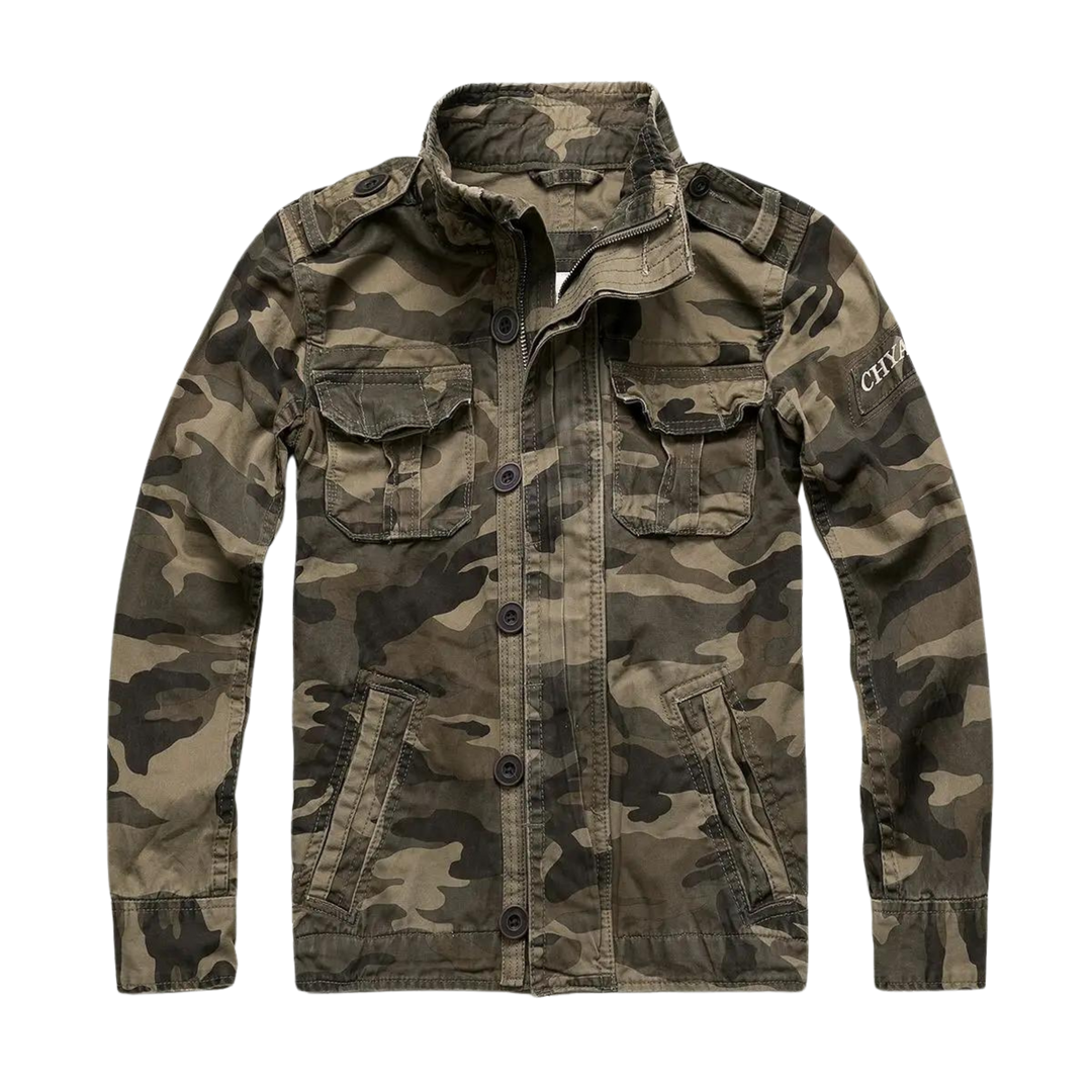 Men's Vintage Tactical Jacket - Classic Military Style - Brown