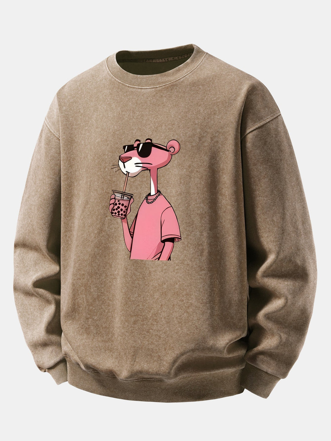 Men's Vintage Washed Cotton Sweatshirt – Relaxed Fit Crew Neck - Brown
