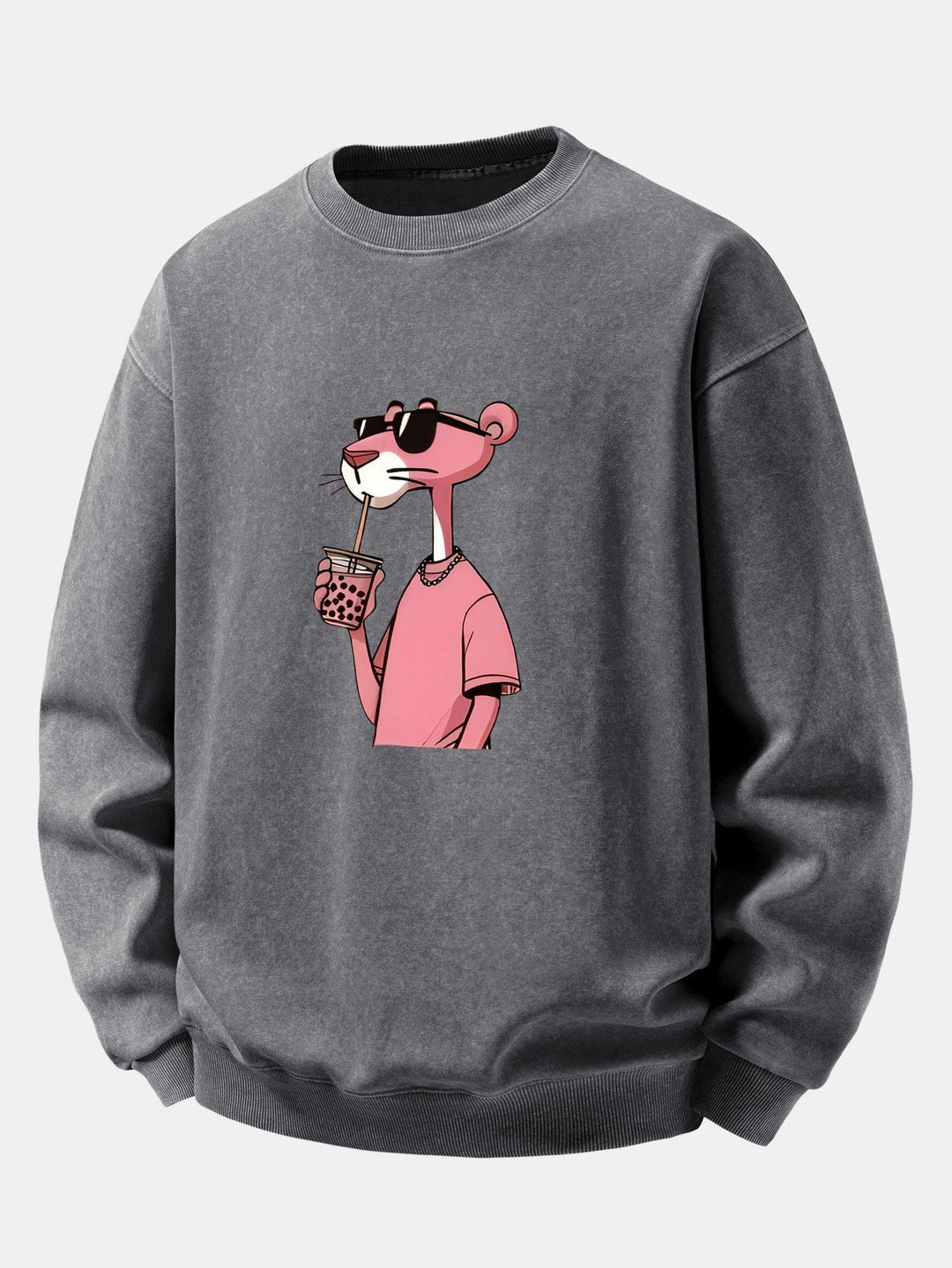 Men's Vintage Washed Cotton Sweatshirt – Relaxed Fit Crew Neck - Grey
