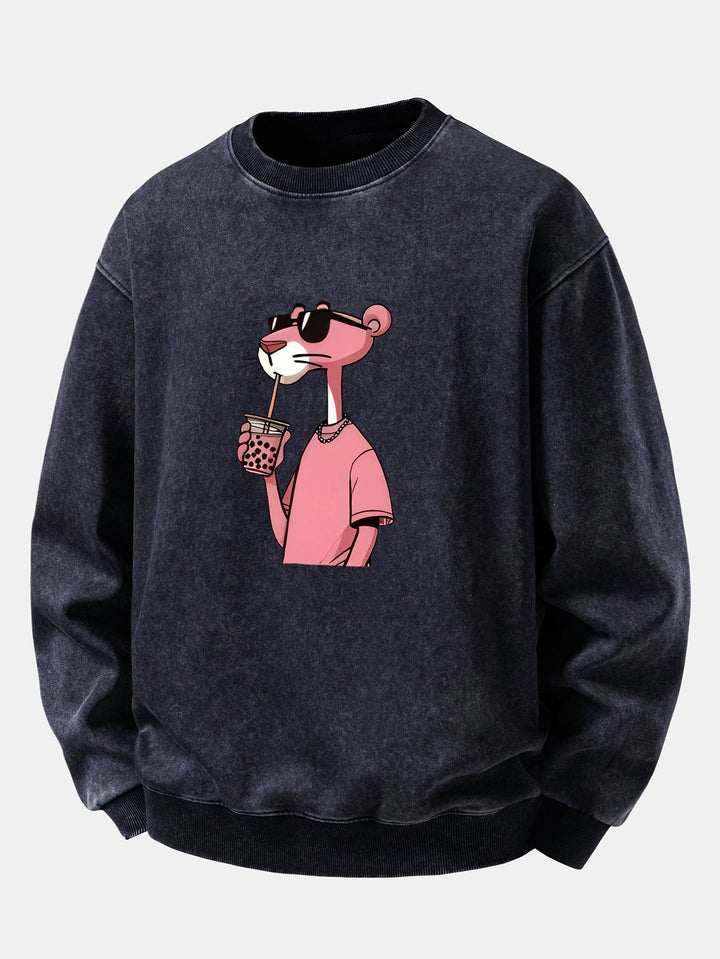 Men's Vintage Washed Cotton Sweatshirt – Relaxed Fit Crew Neck - Navy