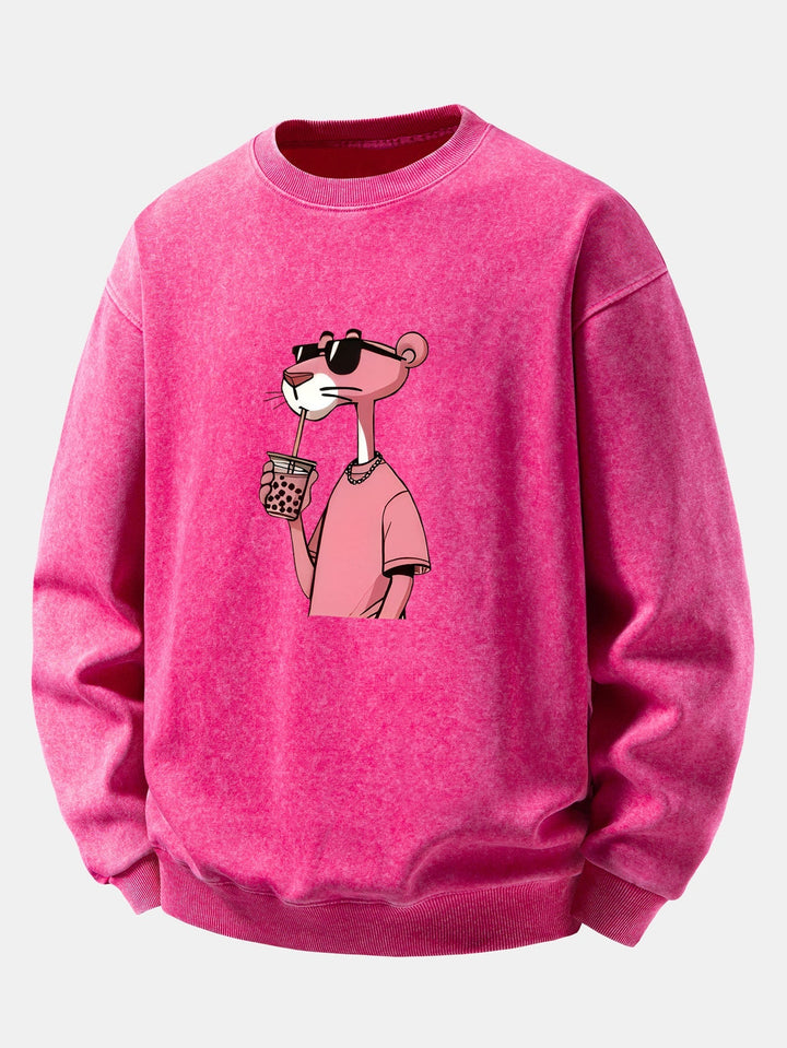 Men's Vintage Washed Cotton Sweatshirt – Relaxed Fit Crew Neck - Pink