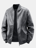 Men's Vintage Washed Faux Leather Bomber Jacket - Relaxed Fit