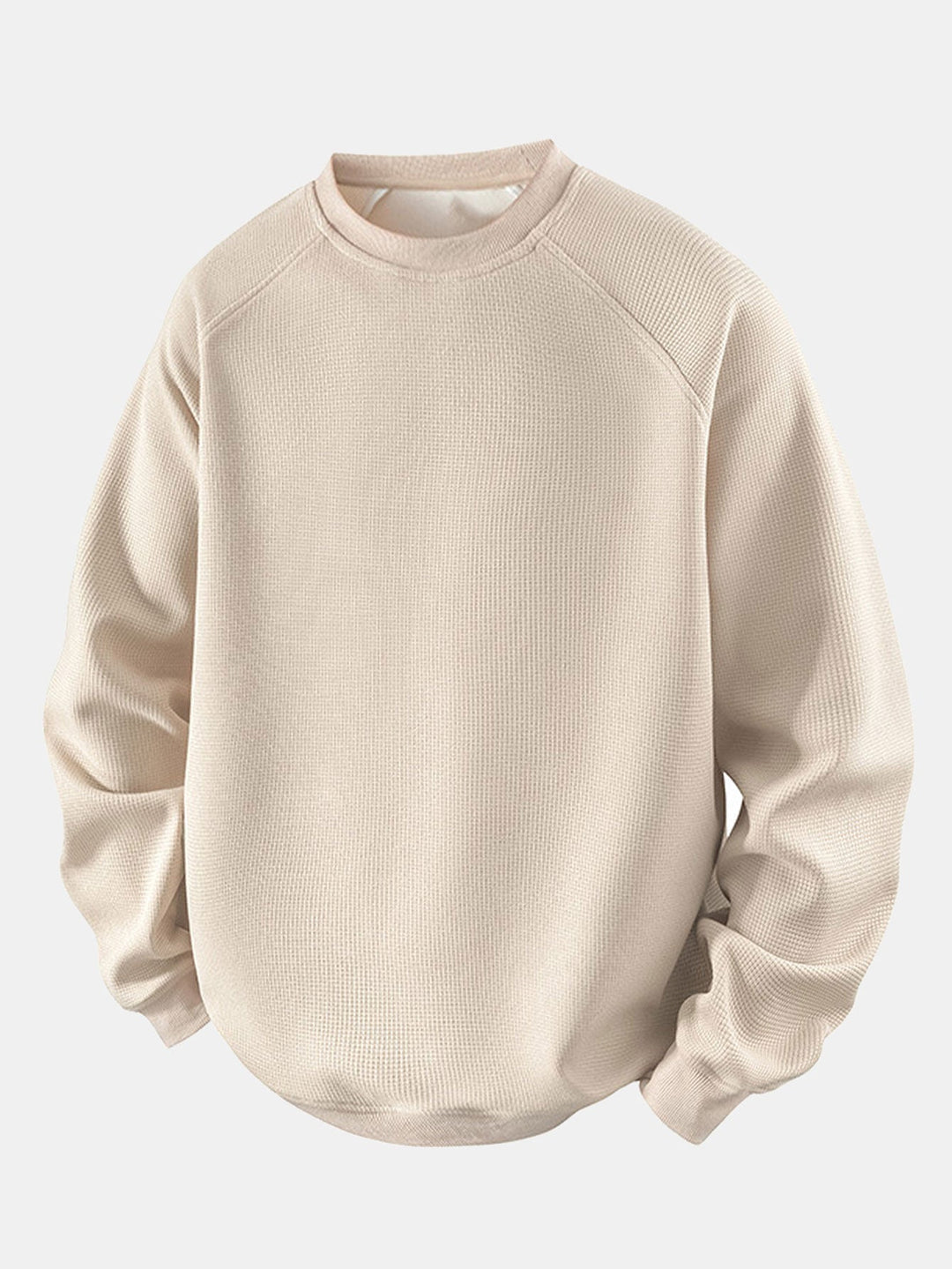 Men's Waffle Textured Crew Neck Sweatshirt – Relaxed Fit - Beige