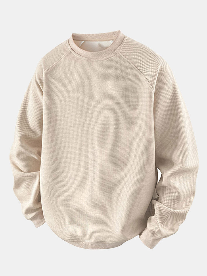 Men's Waffle Textured Crew Neck Sweatshirt – Relaxed Fit - Beige