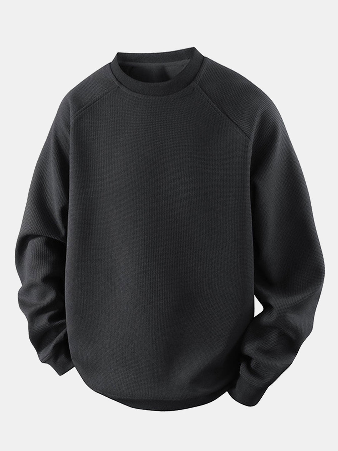 Men's Waffle Textured Crew Neck Sweatshirt – Relaxed Fit - Black