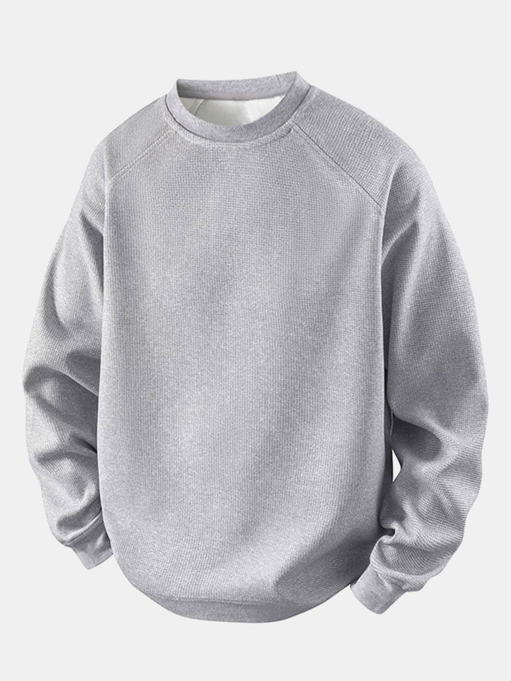 Men's Waffle Textured Crew Neck Sweatshirt – Relaxed Fit - Grey