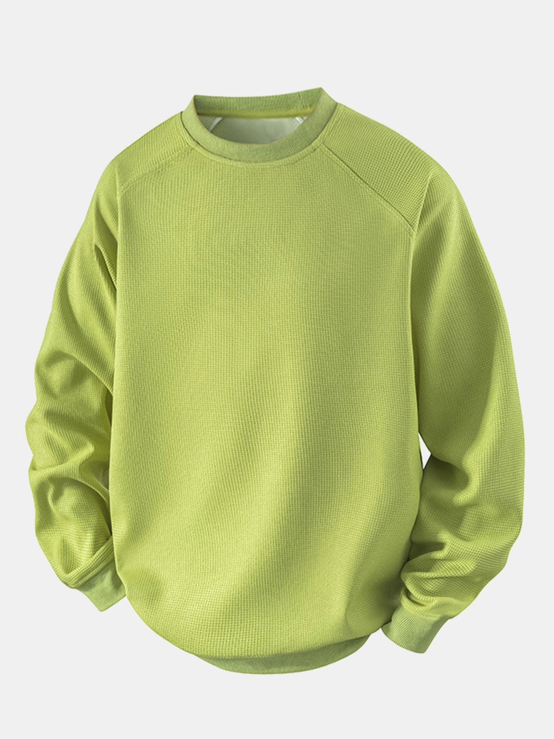 Men's Waffle Textured Crew Neck Sweatshirt – Relaxed Fit - Light Green