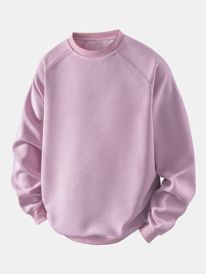 Men's Waffle Textured Crew Neck Sweatshirt – Relaxed Fit - Light Pink