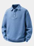 Men's Waffle Textured Polo Sweatshirt – Relaxed Fit Long Sleeve
