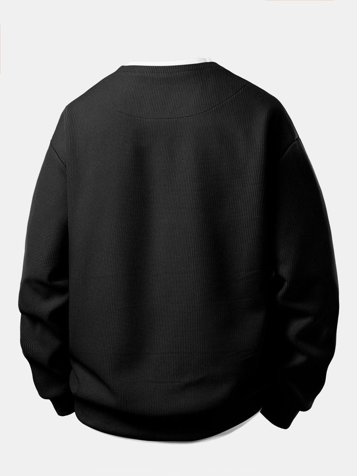 Men's Waffle Textured Sweatshirt – Relaxed Fit Crew Neck