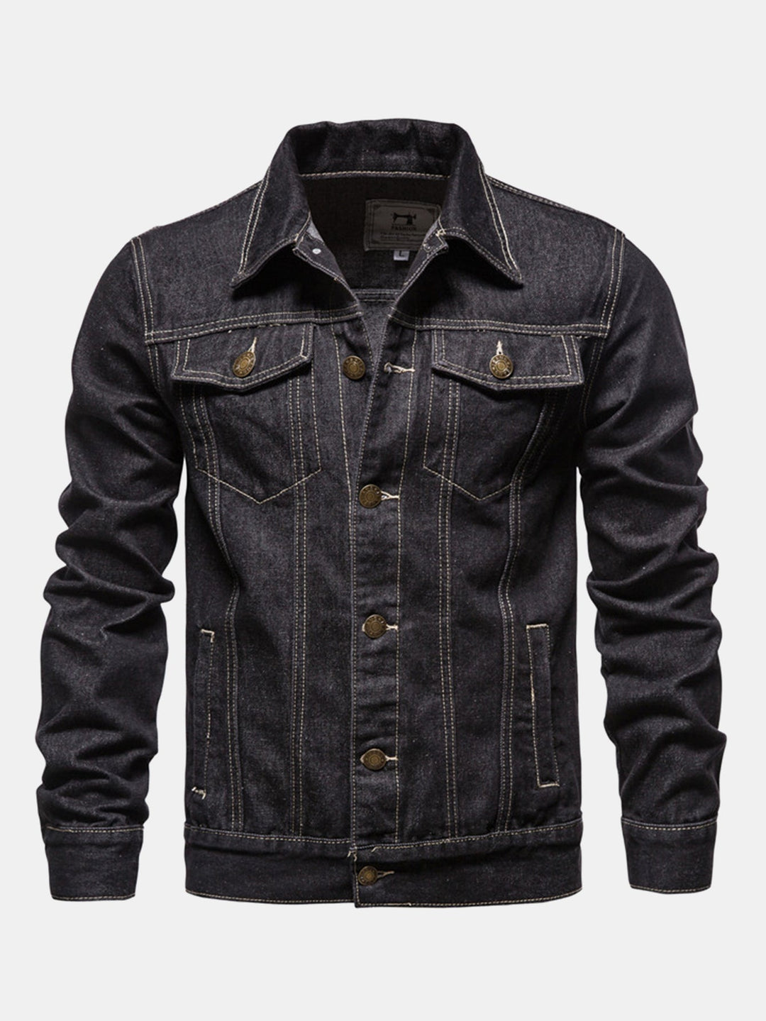 Men's Washed Denim Trucker Jacket – Classic Regular Fit - Black