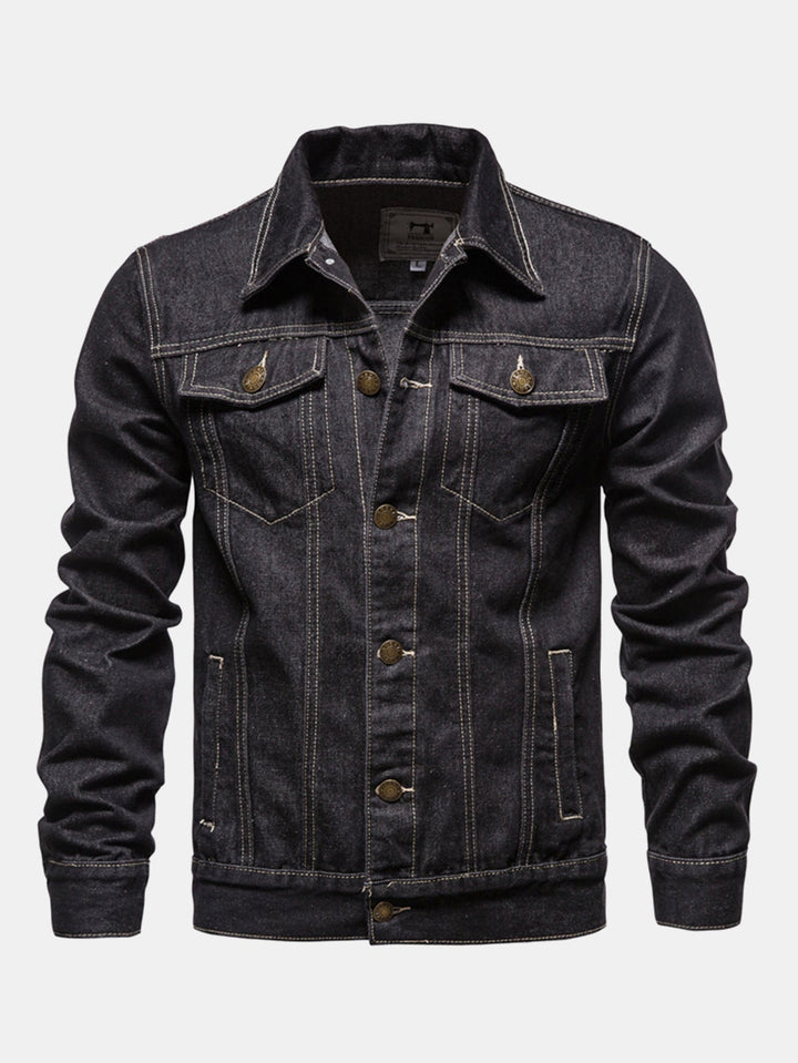 Men's Washed Denim Trucker Jacket – Classic Regular Fit - Black