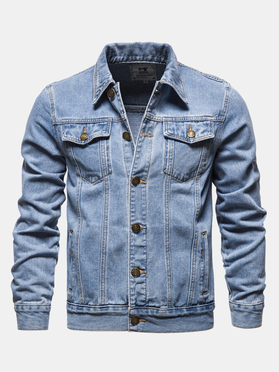 Men's Washed Denim Trucker Jacket – Classic Regular Fit - Light Blue