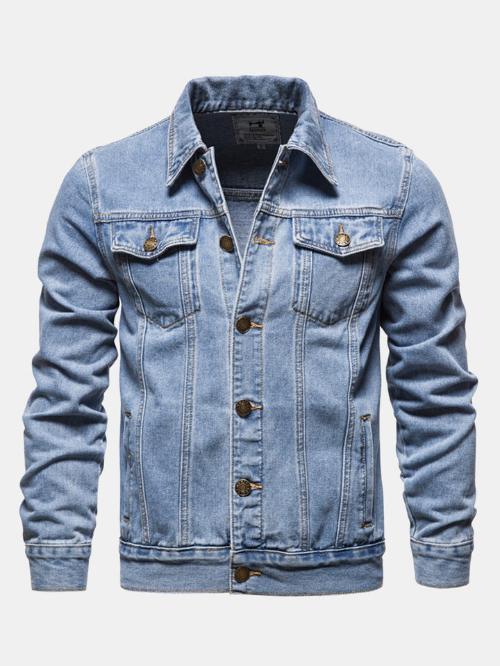 Men's Washed Denim Trucker Jacket – Classic Regular Fit - Light Blue