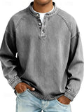Men's Washed Henley Raglan Sweatshirt - Comfortable Casual Layer