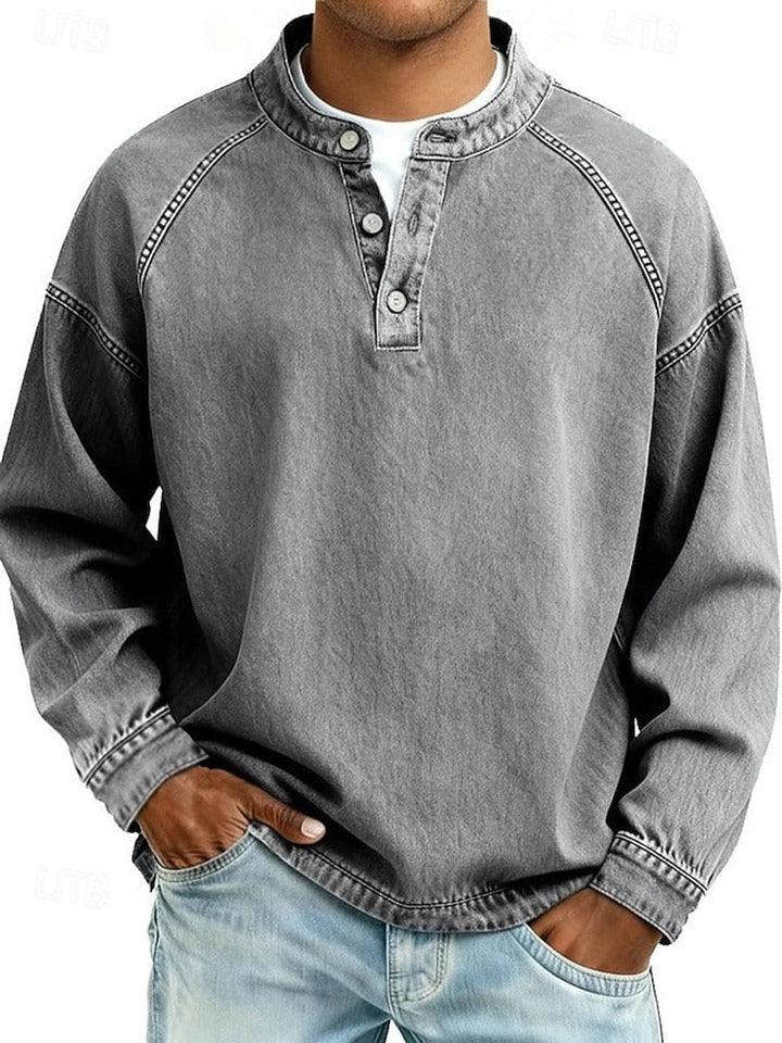 Men's Washed Henley Raglan Sweatshirt in gray, Comfortable Casual Layer
