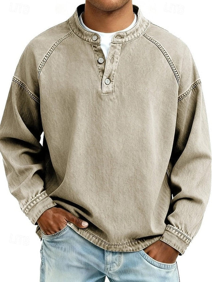 Men's Washed Henley Raglan Sweatshirt in khaki, Comfortable Casual Layer