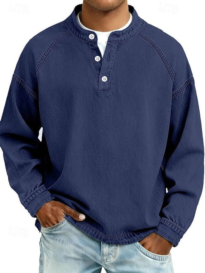 Men's Washed Henley Raglan Sweatshirt in royal blue, Comfortable Casual Layer