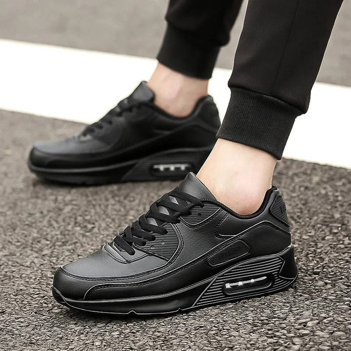 Men's White Walking Sneakers - Breathable Slip-Resistant - Black 2