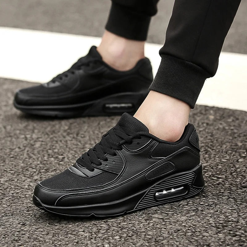 Men's White Walking Sneakers - Breathable Slip-Resistant - Black
