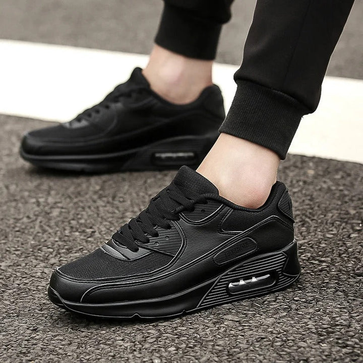 Men's White Walking Sneakers - Breathable Slip-Resistant - Black