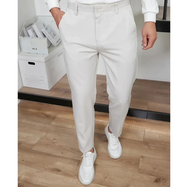 Men's Wide-Leg Trousers – Business Casual Fit - Light Grey