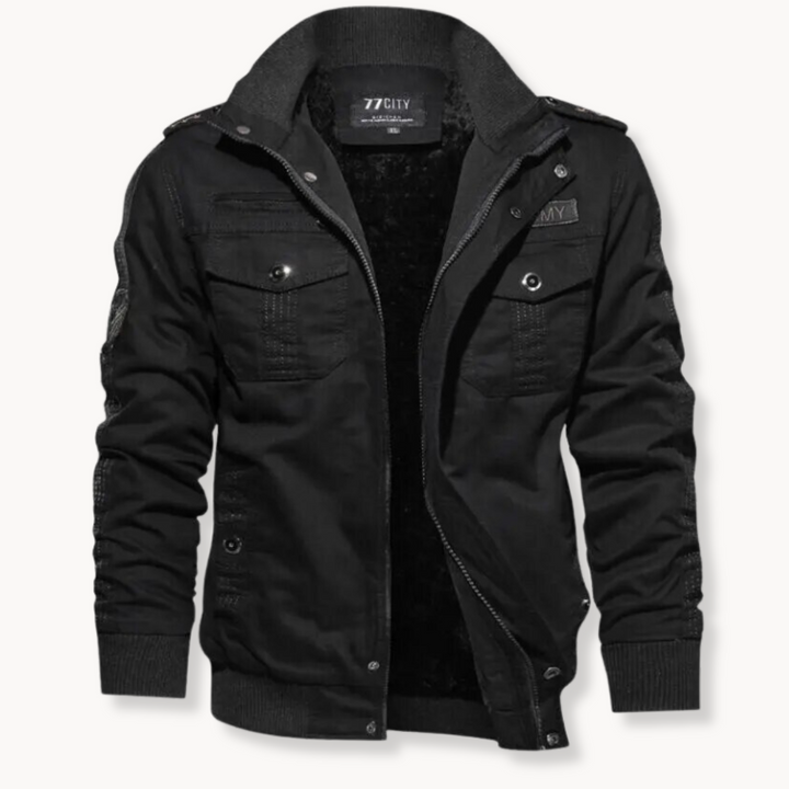Men's Windproof Winter Work Jacket - Khaki - Black