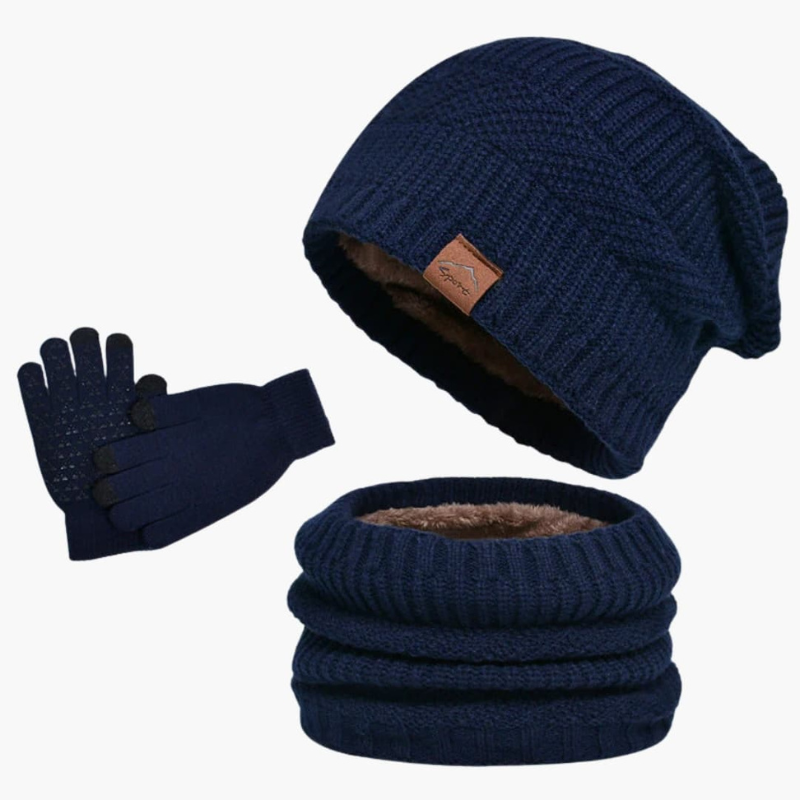 Men's Winter Beanie, Scarf & Gloves Set - Warm 3-Piece Bundle - Blue