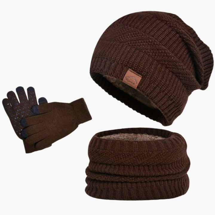 Men's Winter Beanie, Scarf & Gloves Set - Warm 3-Piece Bundle - Coffee