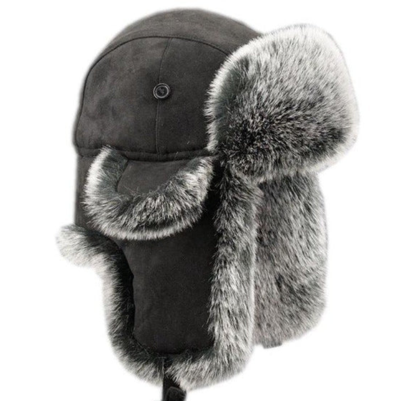 Men's Winter Beanie with Ear Flaps - Windproof Warm Hat - Grey