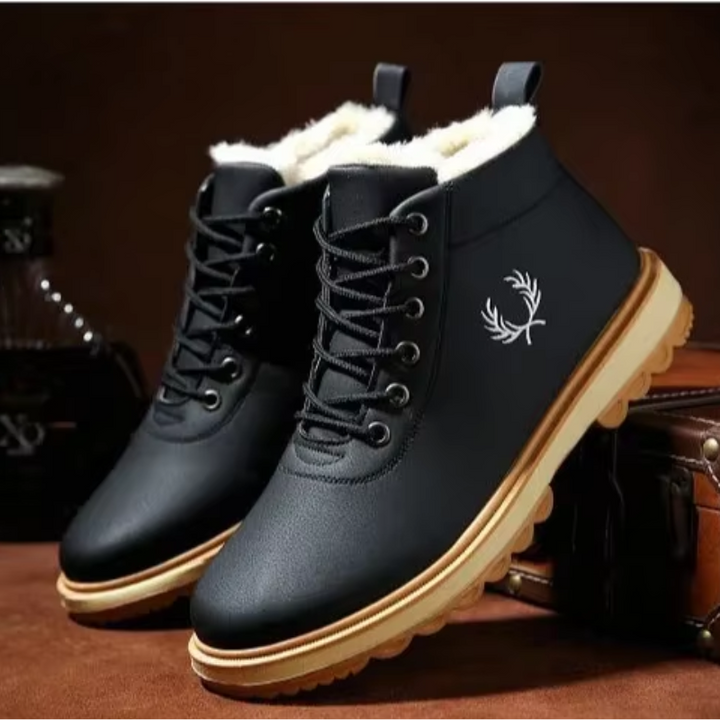 Men's Winter Boots with Fleece Lining and Slip-Resistant Sole - Black