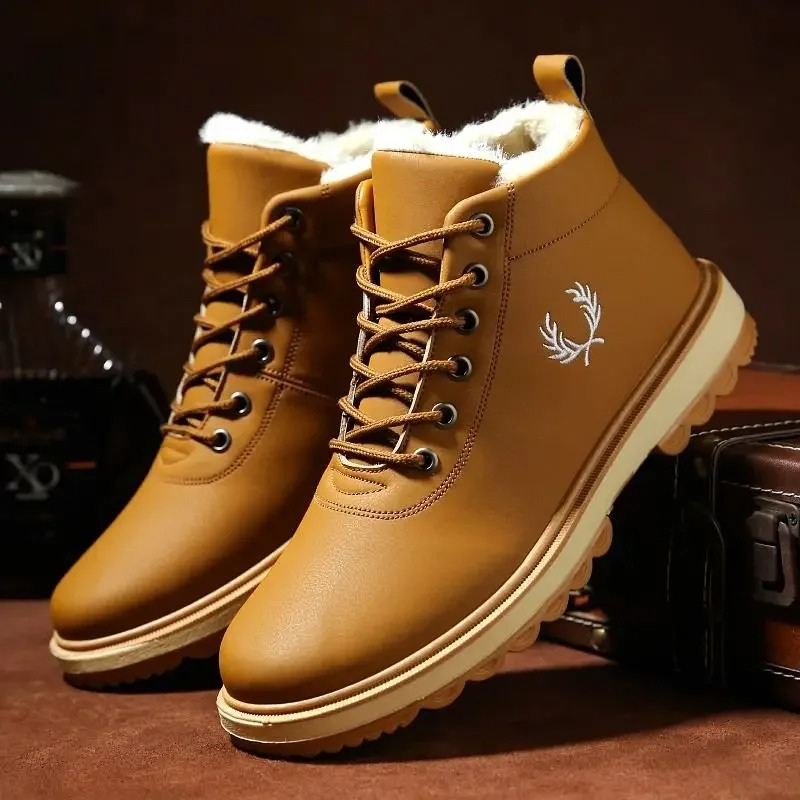 Men's Winter Boots with Fleece Lining and Slip-Resistant Sole - Brown