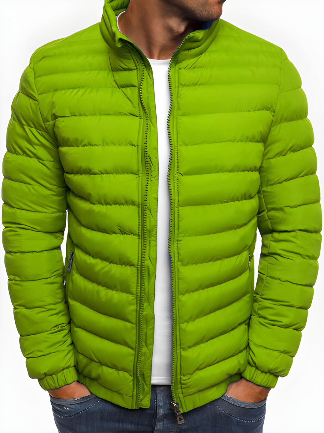 Men's Winter Jacket - Casual Quilted Puffer Coat - Green