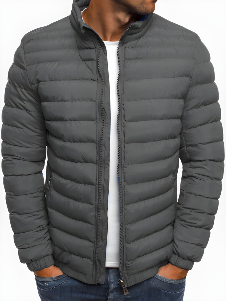 Men's Winter Jacket - Casual Quilted Puffer Coat - Grey