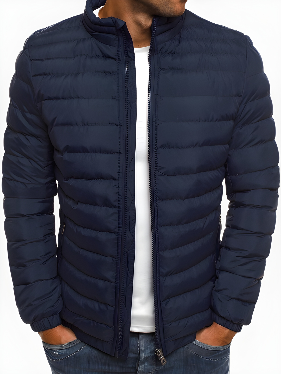Men's Winter Jacket - Casual Quilted Puffer Coat - Navy