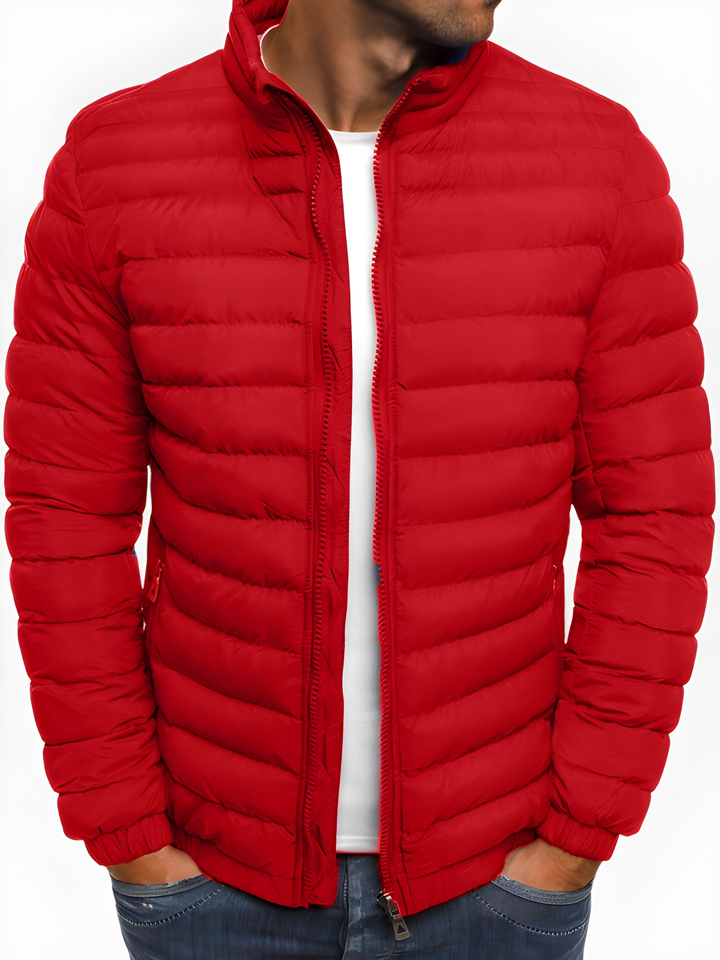 Men's Winter Jacket - Casual Quilted Puffer Coat - Red