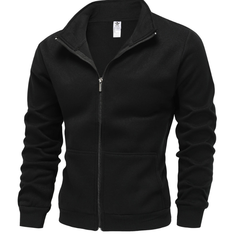Men's Winter Jacket - Sporty High Collar Casual Warmth - Black