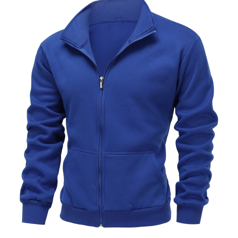Men's Winter Jacket - Sporty High Collar Casual Warmth - Blue