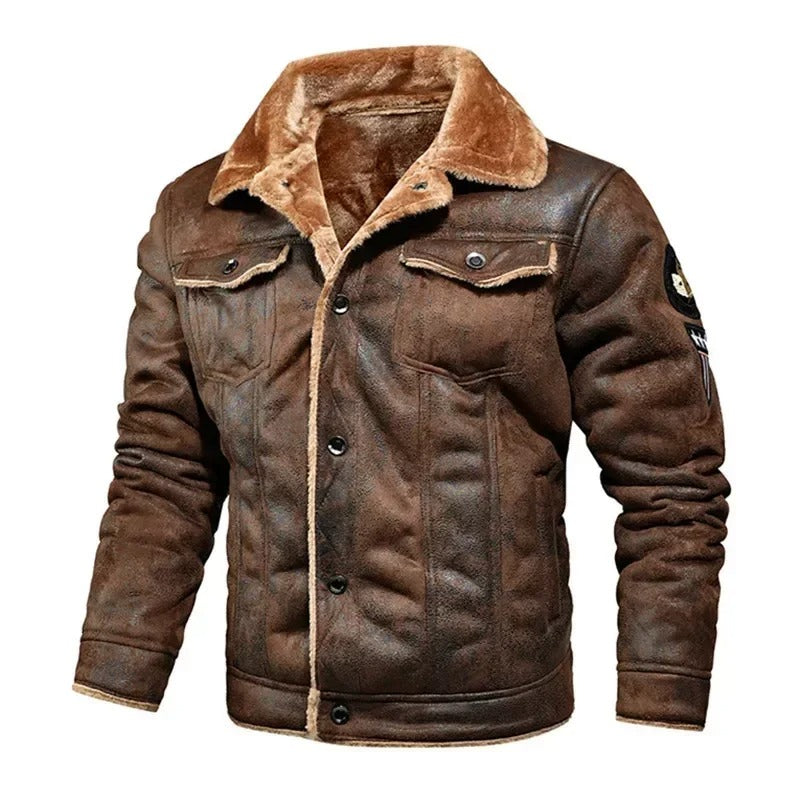 Men's Winter Jacket with Faux Fur Collar - Classic Khaki - Brown
