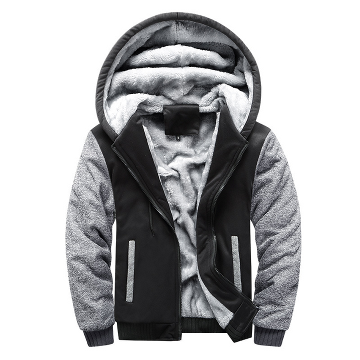 Men's Winter Jacket with Hood - Warm & Stylish - Black-Grey