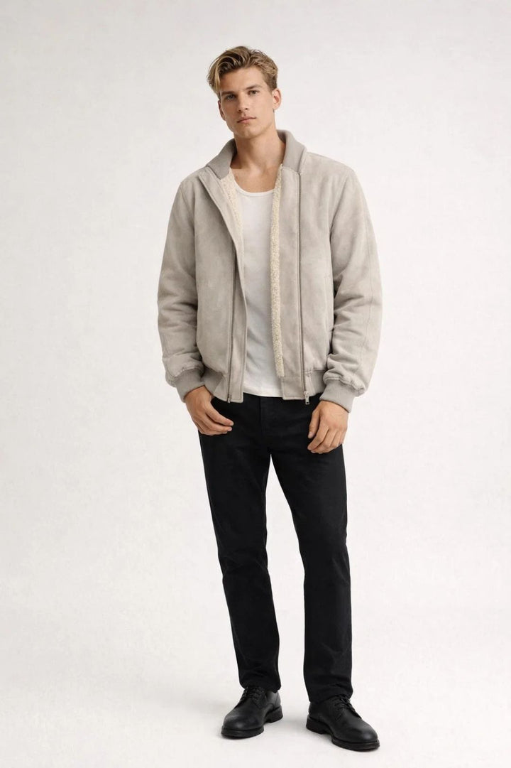 Men's Winter Jacket with Zip - Classic Collar